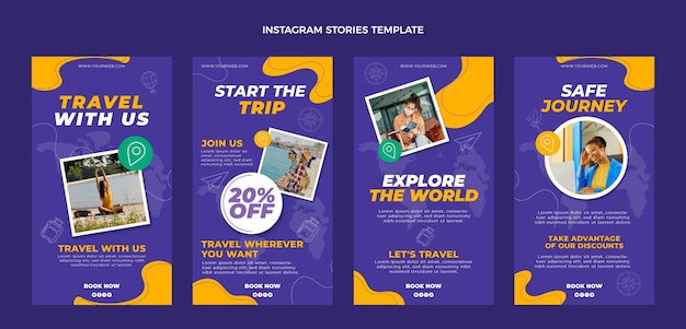 Modello di storie di instagram di viaggio piatto