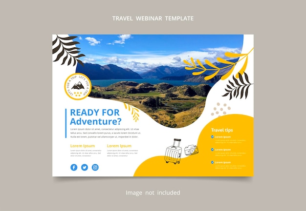 Vector flat travel webinar template with abstract shape and plant