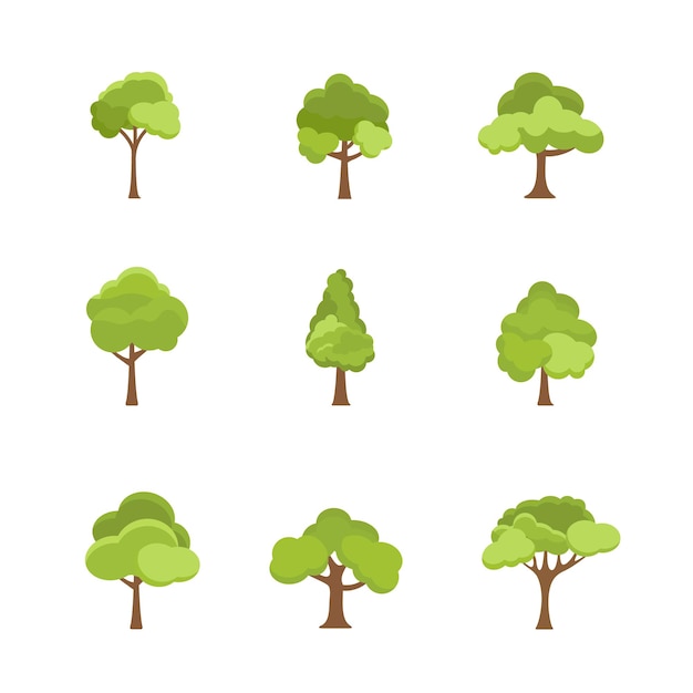 フラットツリーアイコンイラスト木の森シンプルな植物シルエットアイコンネイチャーオークオーガニックセットデザイン