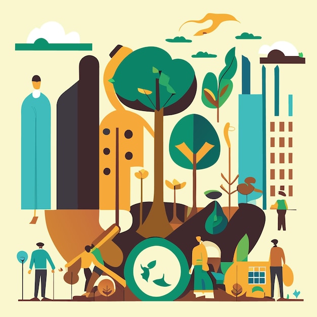 Vector flat tree planting eco concept