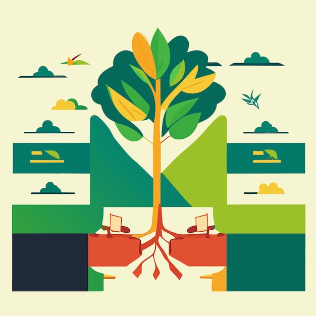 Flat tree planting icon set