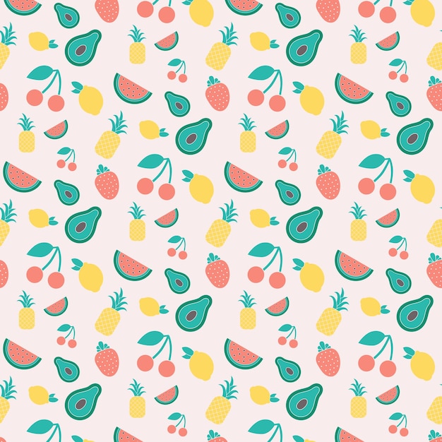 Flat tropical fruits pattern background
