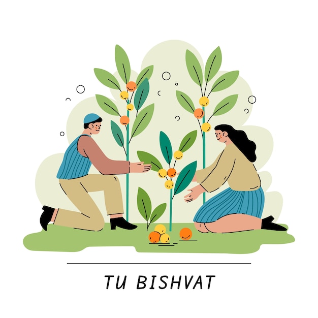 Vettore illustrazione di flat tu bishvat