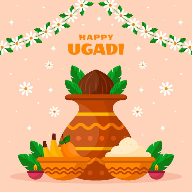 Vector flat ugadi illustration