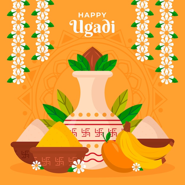 Vector flat ugadi illustration