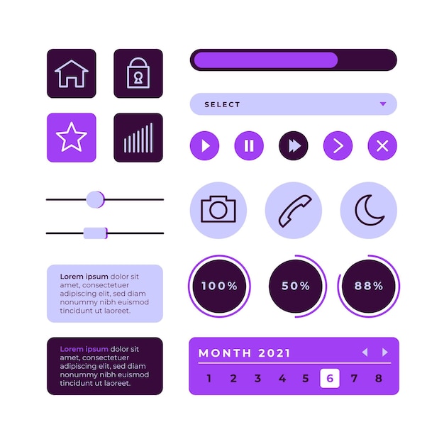 Коллекция плоских элементов пользовательского интерфейса ux