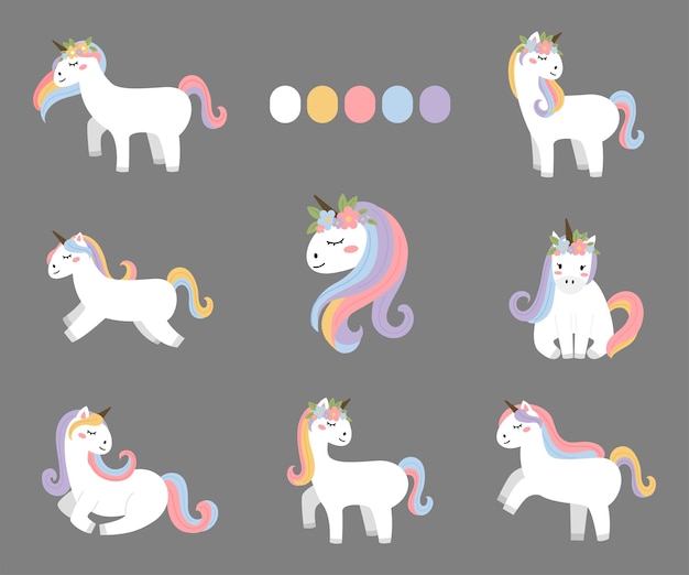 Flat unicorn vector illustration collection bundle set