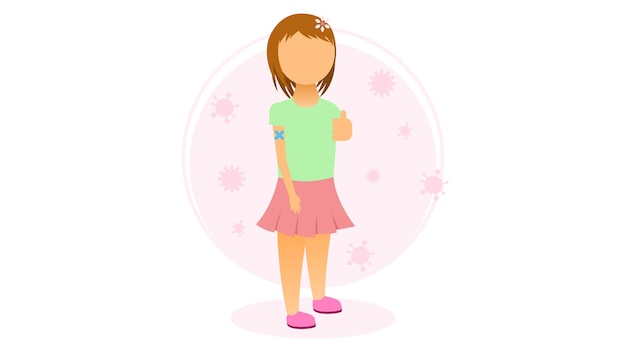 Flat Vaccinated Child Cartoon People Character Concept Illustration Vector Design Style Coronavirus