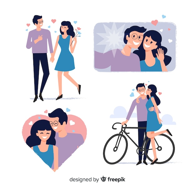 Vector flat valentine couple collection