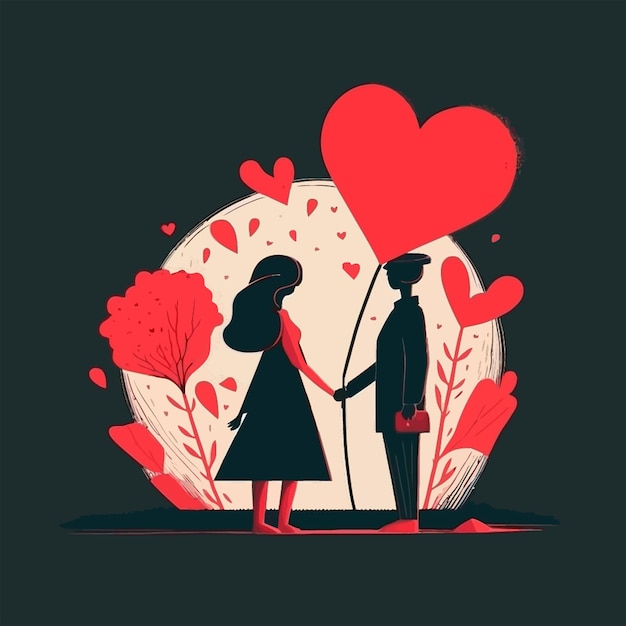 Flat valentine's day background with couple holding hands in silhouette style