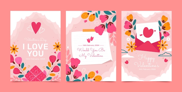 Vector flat valentine's day greeting cards collection