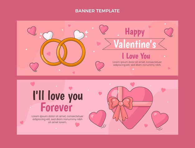 Vector flat valentine's day horizontal banners set