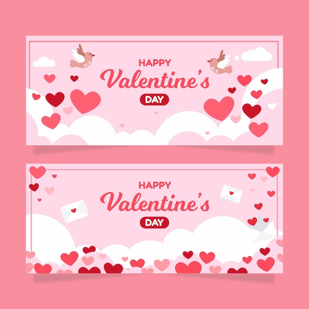 Flat valentine's day horizontal banners