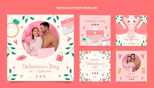 Collezione di post instagram di san valentino piatto