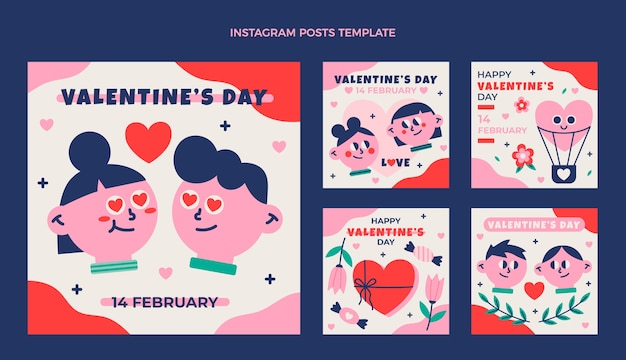 Flat valentine's day instagram posts collection