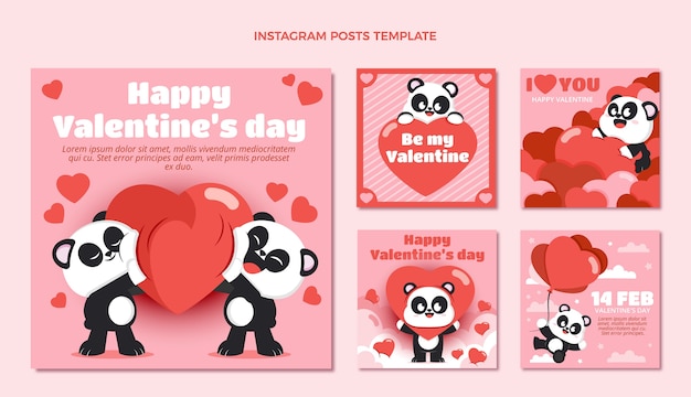 Vettore collezione di post instagram di san valentino piatto