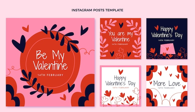 Flat valentine's day instagram posts collection