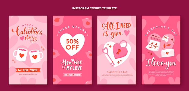 Flat valentine's day instagram stories collection