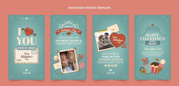 Flat valentine's day instagram stories collection