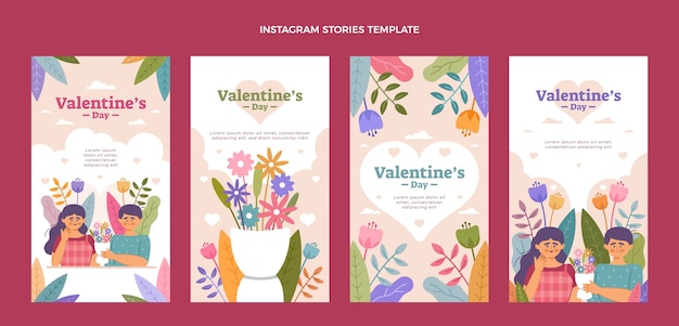 Collezione di storie di instagram di san valentino piatto