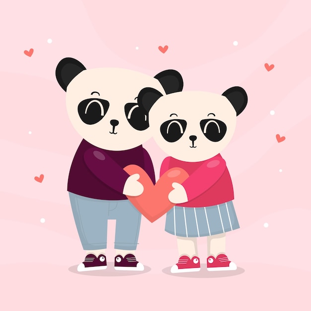 Flat valentine's day panda couple