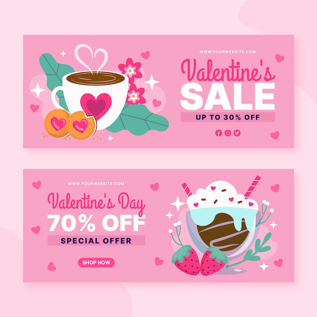 Set di banner orizzontali di vendita piatta di san valentino