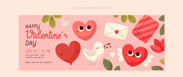 Flat valentine's day social media cover template