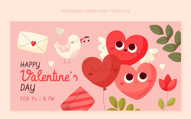 Modello piatto di post sui social media di san valentino