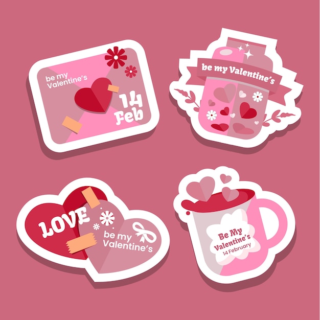 Flat valentine's day stickers collection