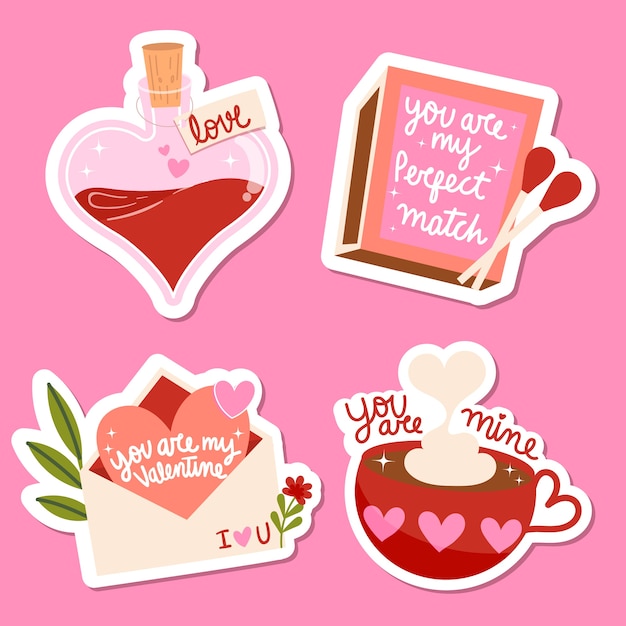 Vector flat valentine's day stickers collection