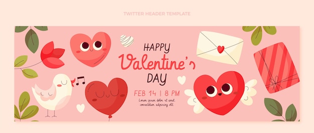 Flat valentine's day twitter header