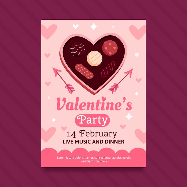 Vector flat valentine's day vertical flyer template