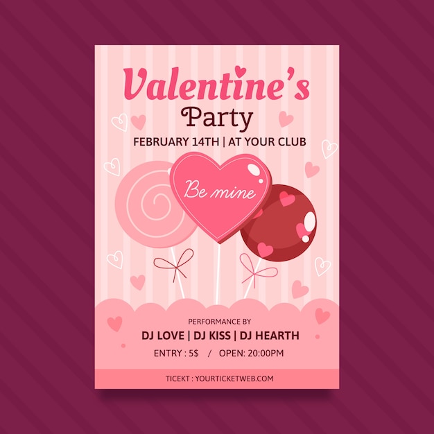 Flat valentine's day vertical flyer template