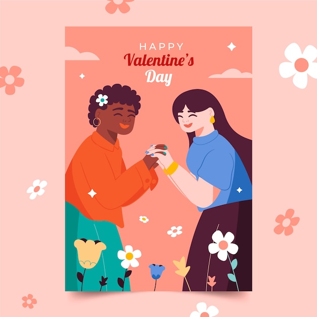 Vector flat valentine's day vertical flyer template