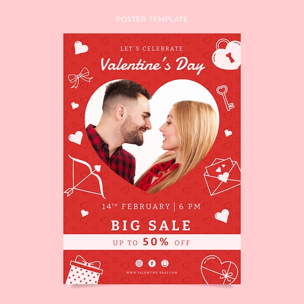 Flat valentine's day vertical poster template