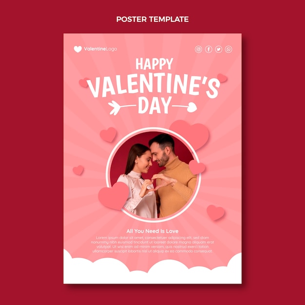 Vettore modello di poster verticale piatto di san valentino