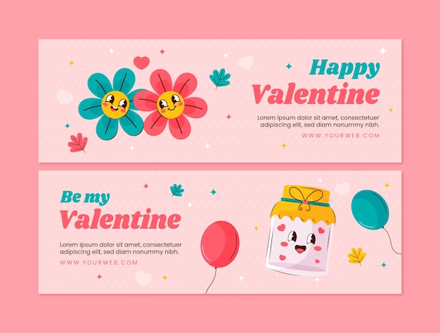 Flat valentines day horizontal banner set