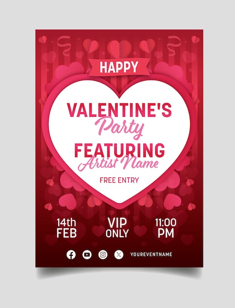 Flat Valentines day party flyer template