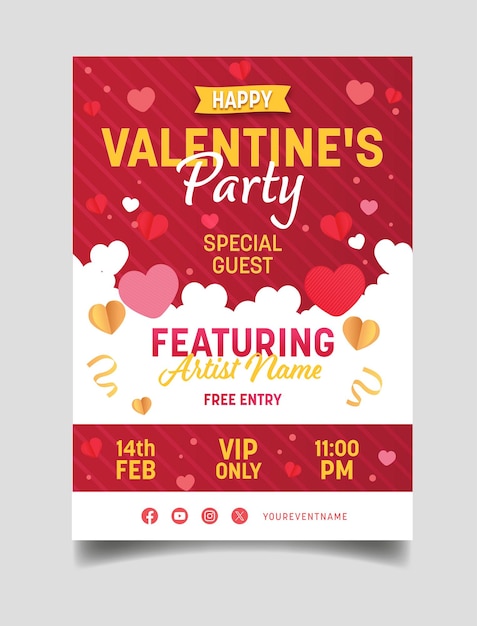 Flat Valentines day party flyer template