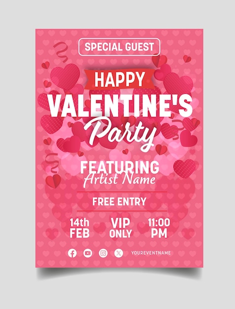 Flat Valentines day party flyer template