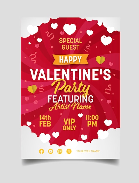 Flat Valentines day party flyer template