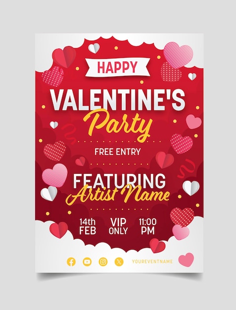 Vector flat valentines day party flyer template