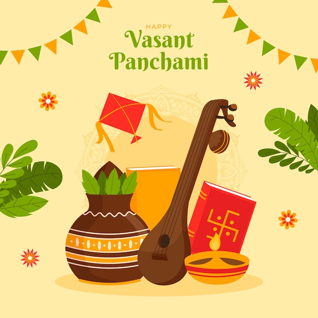 Flat vasant panchami celebration illustration