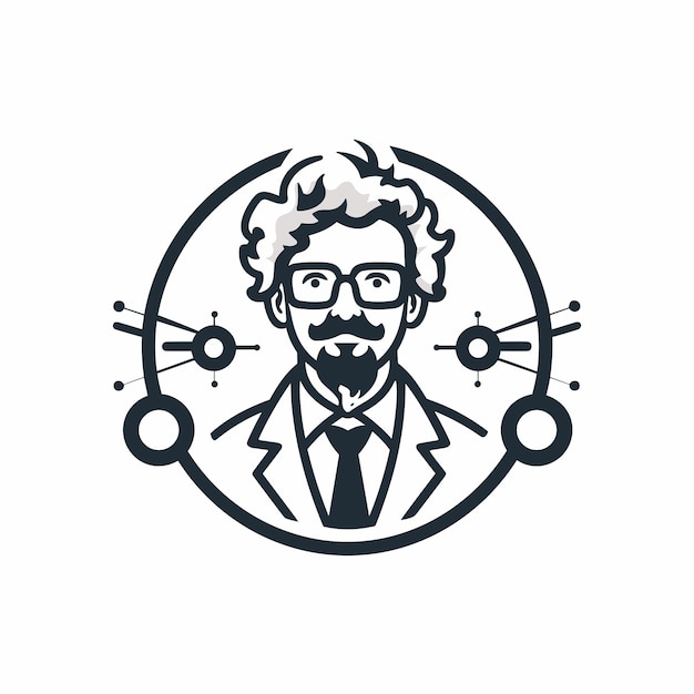 Flat vector of a bearded man wearing glasses in a circular design