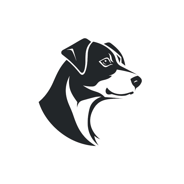 Flat vector of a black and white dogs head on a white background