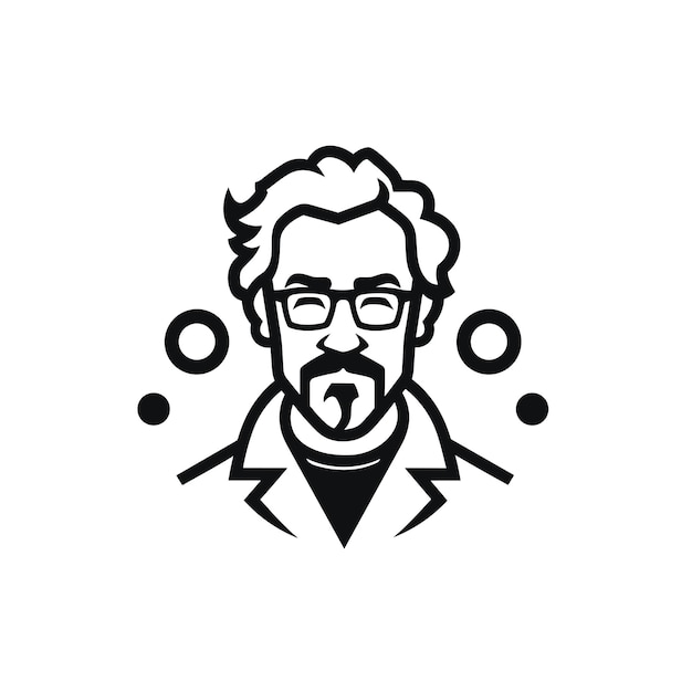 Flat vector of a black and white vector illustration of a man wearing glasses