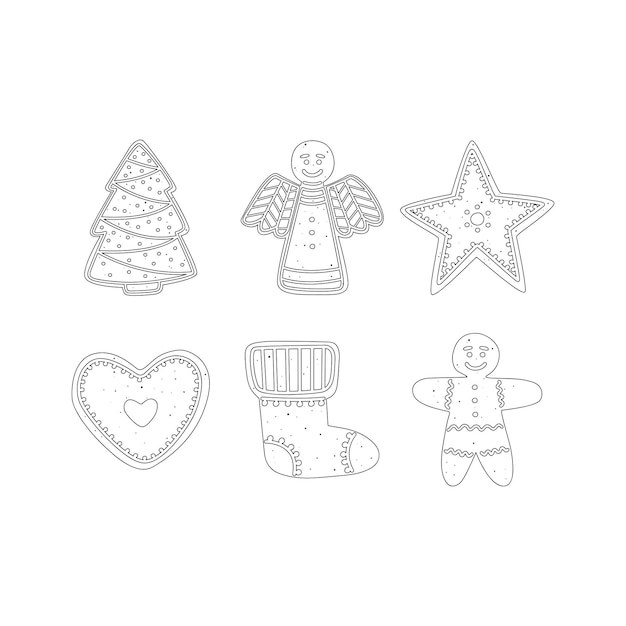 Vector flat vector cartoon set of christmas gingerbread cookies. isolated sketch on a white background.