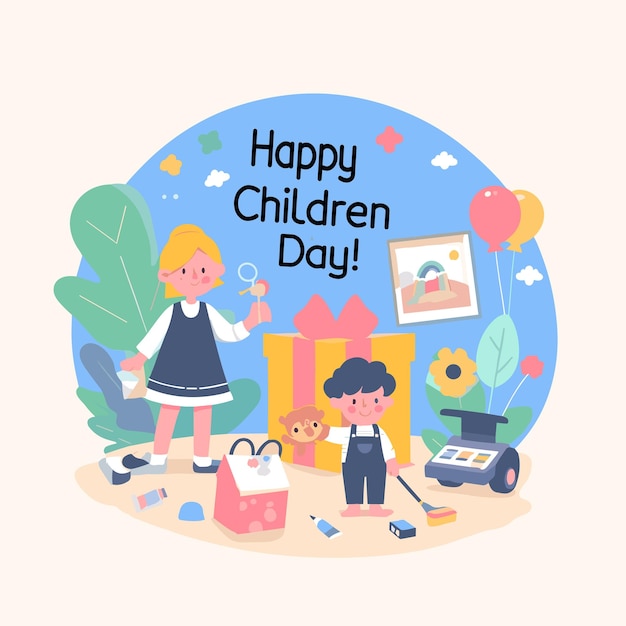 flat vector children's day poster