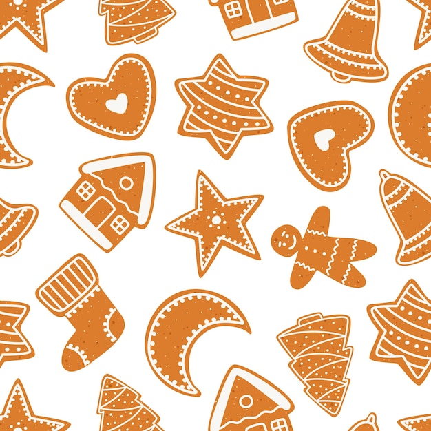 Vector flat vector christmas seamless pattern with gingerbread cookies.