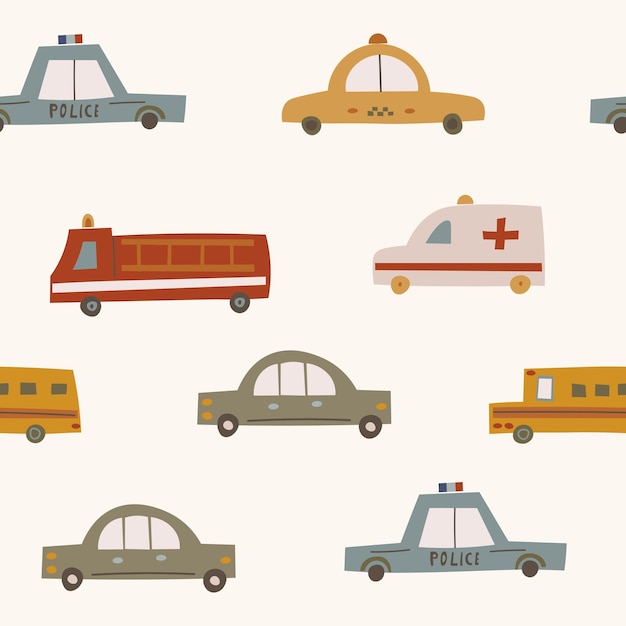 Flat vector city transport seamless pattern